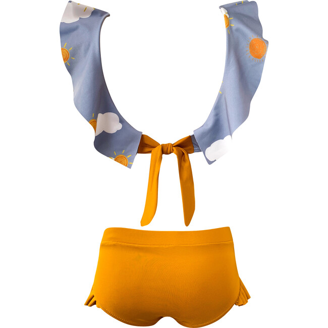 Ilana Sunrise Print Ruffled Neck Line Bikini, Grey & Mustard - Two Pieces - 4