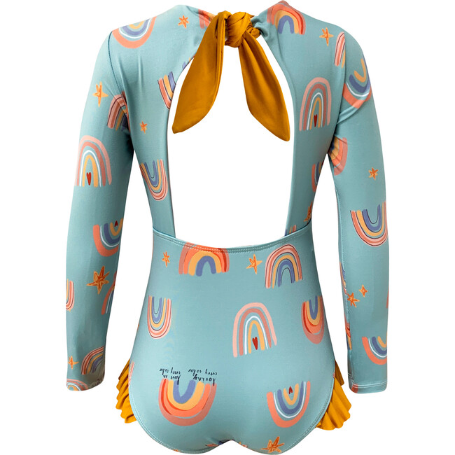 Loving Print Knot Long Sleeve Swimsuit, Green - One Pieces - 4
