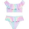 Wide Neck Tie-Dye Ruffle Bikini, Rainbow - Two Pieces - 1 - thumbnail