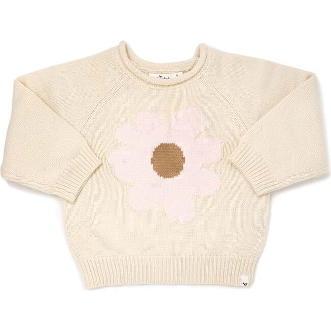 Pink Daisy Crew Neck Sweater, Natural