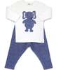 Ragdoll Elephant Long Sleeve Cream Tee Mixed Two Piece Set, Blue Heather - Mixed Apparel Set - 1 - thumbnail