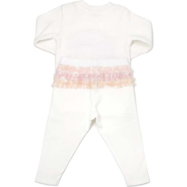 Ruffle Rainbow Dotted Mesh Long Sleeve Ruffle Bottom Two Piece Set, Cream - Mixed Apparel Set - 2