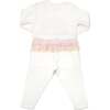 Ruffle Rainbow Dotted Mesh Long Sleeve Ruffle Bottom Two Piece Set, Cream - Mixed Apparel Set - 2