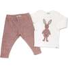 Ragdoll Bunny Long Sleeve Cream Tee Mixed Two Piece Set, Blush Heather - Mixed Apparel Set - 2