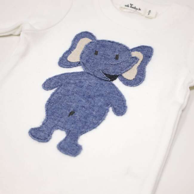 Ragdoll Elephant Long Sleeve Cream Tee Mixed Two Piece Set, Blue Heather - Mixed Apparel Set - 3