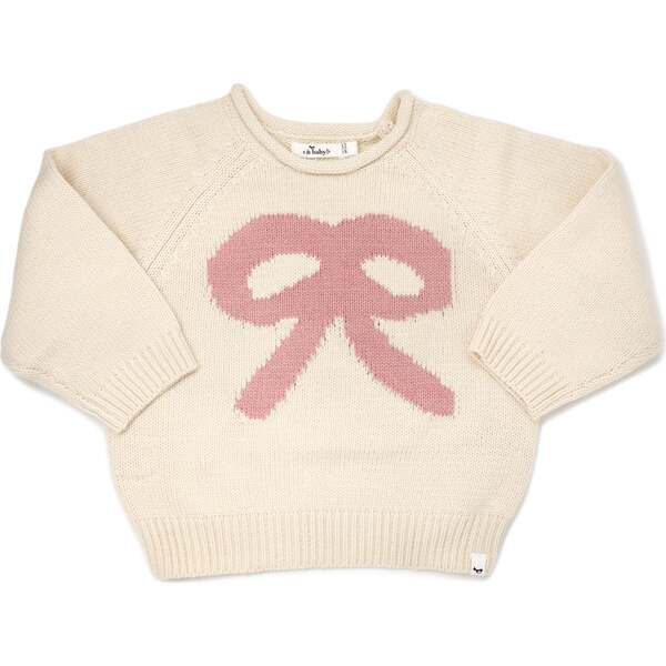 Blush Bow Crew Neck Sweater, Natural - oh baby! Sweaters | Maisonette