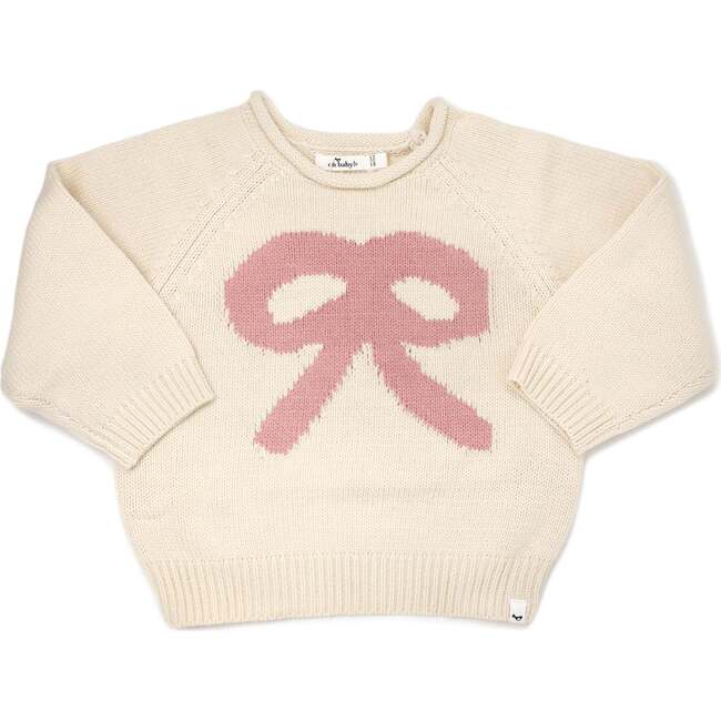 Blush Bow Crew Neck Sweater, Natural