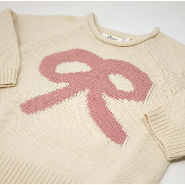 Blush Bow Crew Neck Sweater, Natural - Sweaters - 3