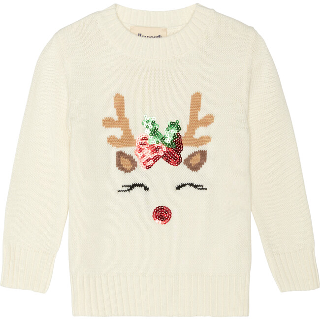 Knit Sequin Reindeer Sweater, White