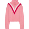 Chevron Knit Crew Neck Sweater, Pink - Sweaters - 1 - thumbnail