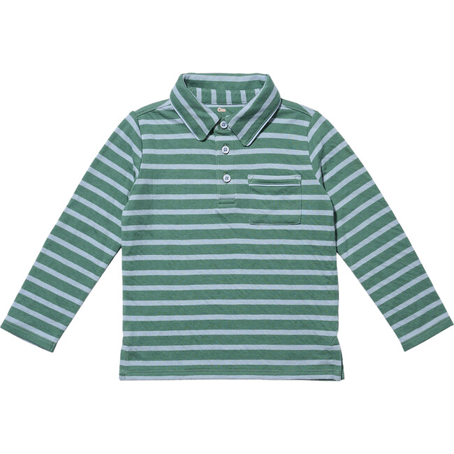 Parker Striped Long Sleeve Polo Shirt, Forest