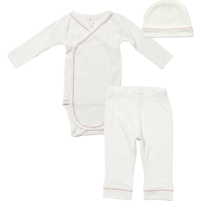 Organic Outfitting Piped Onesie, Pant & Beanie Bundle, Pink