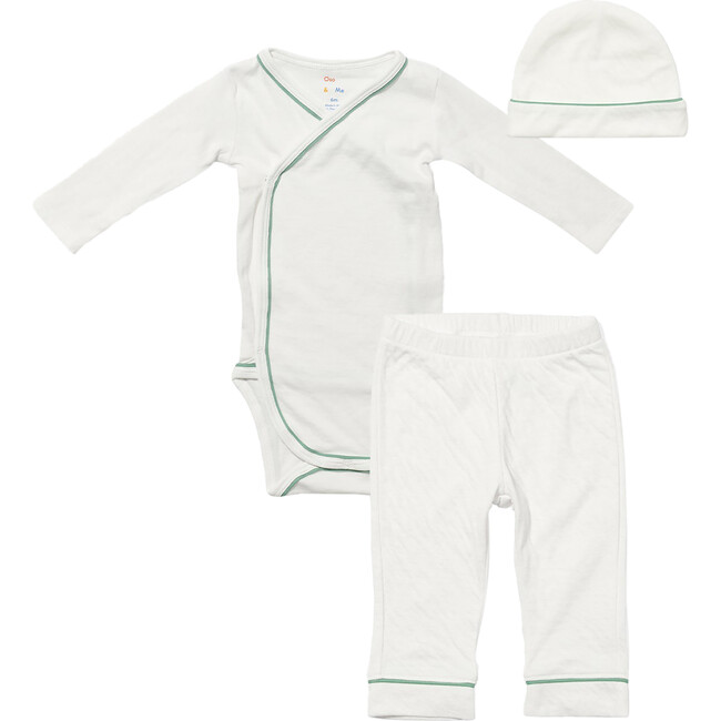 Organic Outfitting Piped Onesie, Pant & Beanie Bundle, Seafoam
