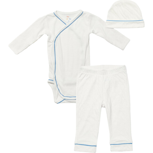 Organic Outfitting Piped Onesie, Pant & Beanie Bundle, Blue
