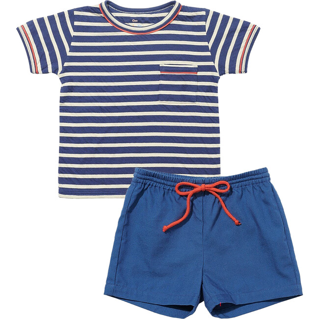 Sun'S Out Day Striped Tee & Shorts Bundle, Marine
