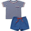 Sun'S Out Day Striped Tee & Shorts Bundle, Marine - Mixed Apparel Set - 1 - thumbnail