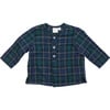 Lupo Plaid Long Sleeve Baby Shirt, Green - Shirts - 1 - thumbnail