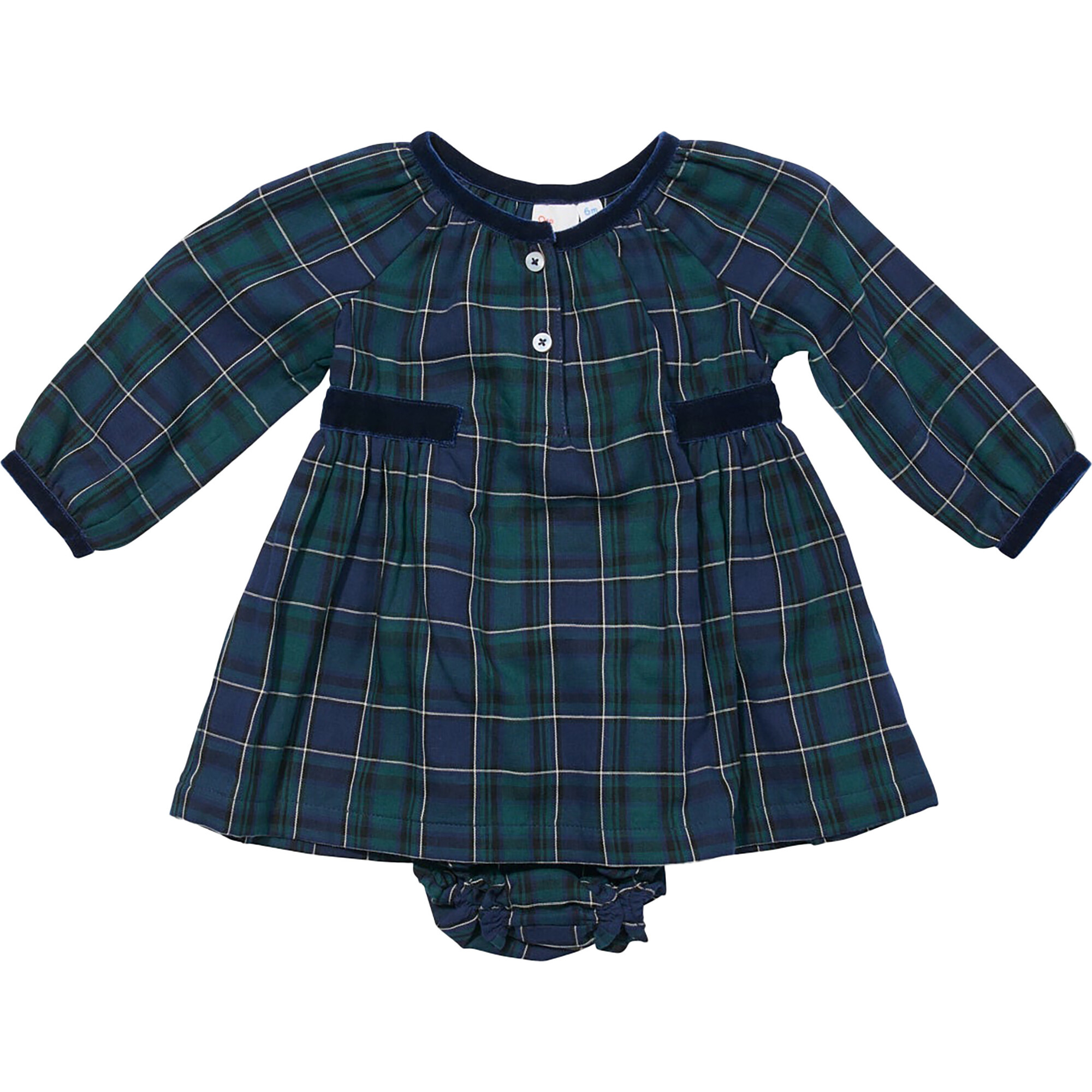 Elizabeth Plaid Long Sleeve Baby Dress, Green - Dresses - 1