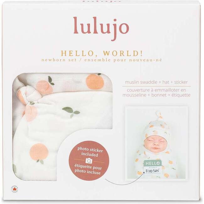 Hello World Hat & Swaddle Set, Peaches - Swaddles - 2