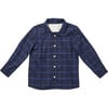 Jefferson Windowpane Flat Extra Long Torso Shirt, Navy - Button Downs - 1 - thumbnail