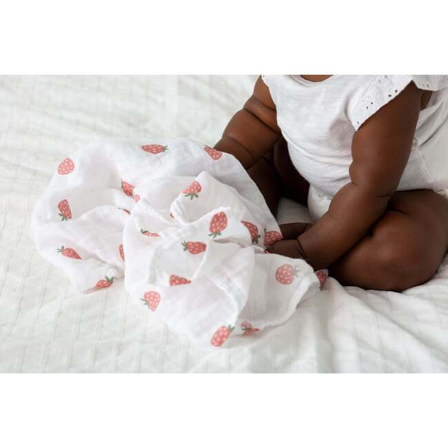 Muslin Swaddle Blanket, Strawberry - Swaddles - 6