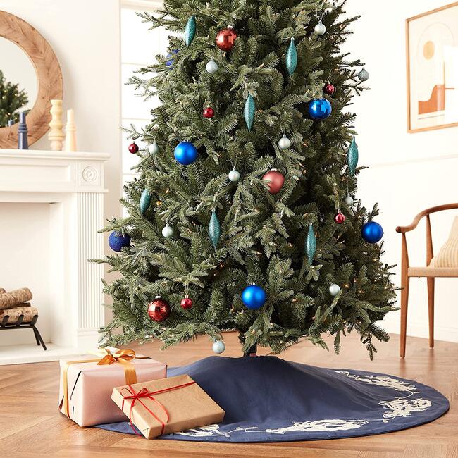 Handmade Christmas Tree Skirt - Lobsters on Navy Blue Cotton - 60" - Tree Skirts - 2