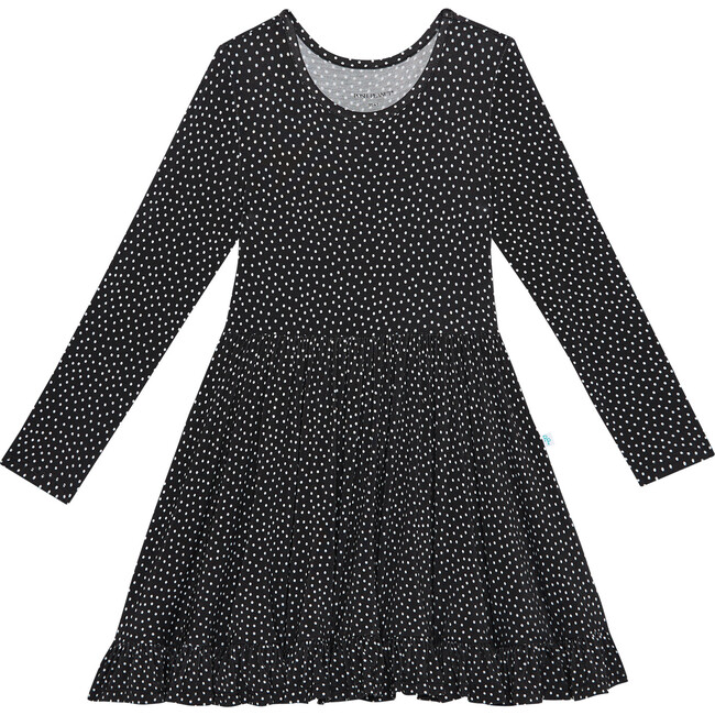 Aggie Long Sleeve Ruffled Twirl Dress, Black