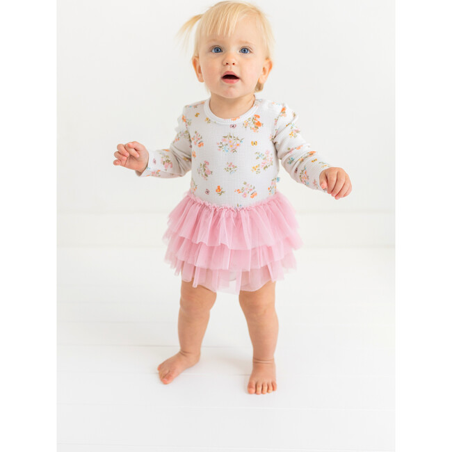 Clemence Long Sleeve Tulle Skirt Bodysuit, Beige - Dresses - 3