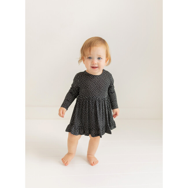 Aggie Long Sleeve Ruffled Bodysuit Dress, Black - Dresses - 2
