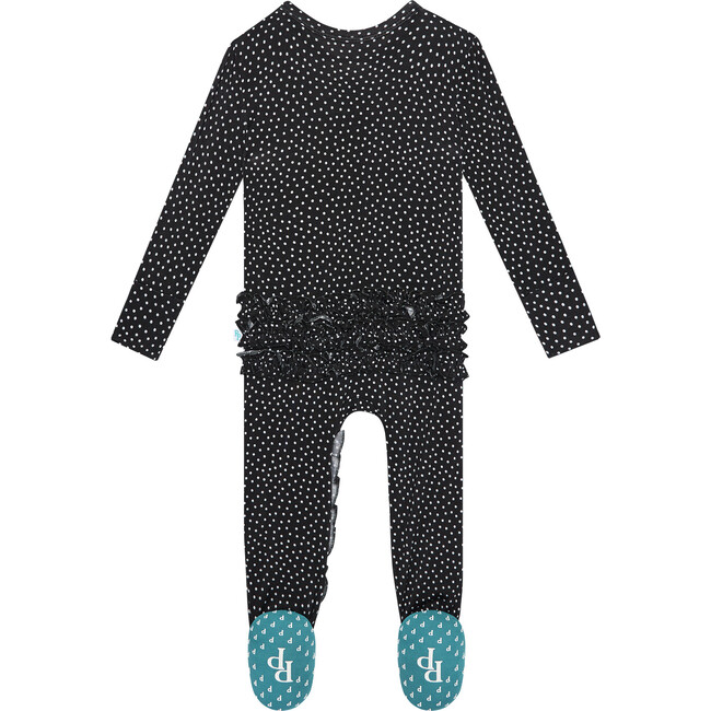 Aggie Footie Ruffled Zippered One Piece, Black - Footie Pajamas - 2