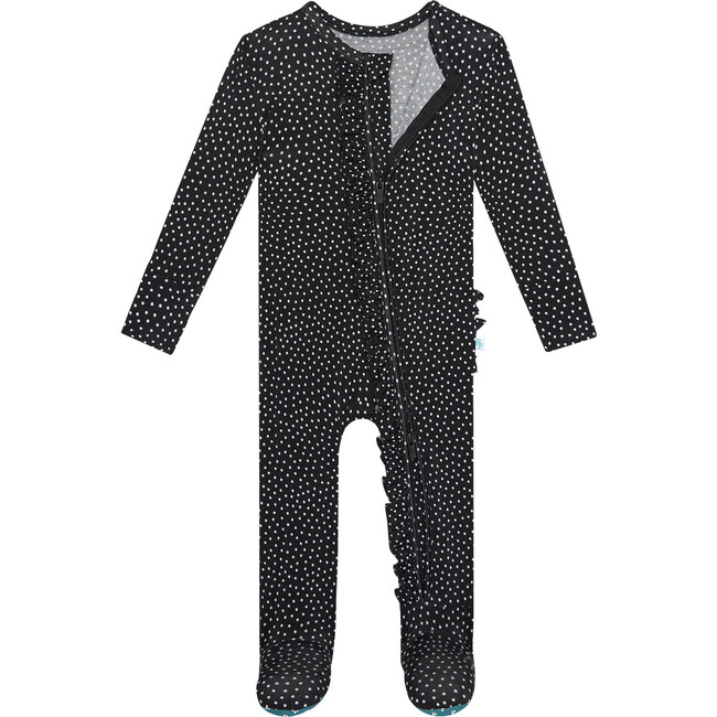 Aggie Footie Ruffled Zippered One Piece, Black - Footie Pajamas - 3