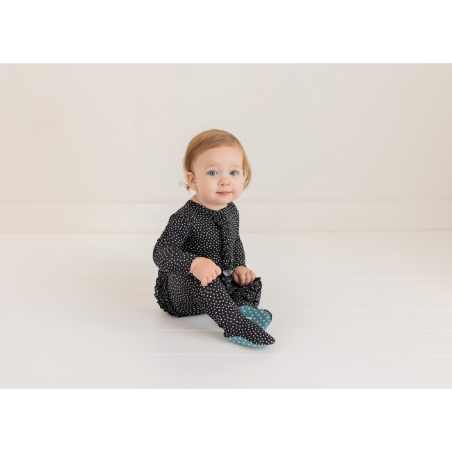 Aggie Footie Ruffled Zippered One Piece, Black - Footie Pajamas - 4