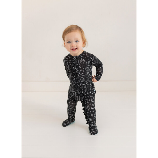 Aggie Footie Ruffled Zippered One Piece, Black - Footie Pajamas - 5