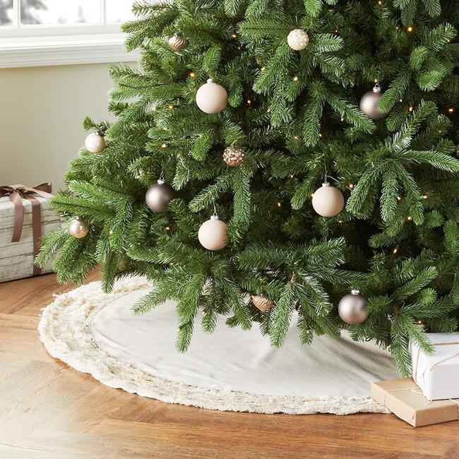 Handmade Christmas Tree Skirt in Recycled Wool, Cream with Fringe Border - Tree Skirts - 2