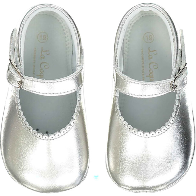 Leather Baby Mary Jane Shoes, Silver