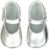 Leather Baby Mary Jane Shoes, Silver - Mary Janes - 1 - thumbnail