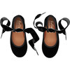 Velvet Girl Bow Ballerina Shoes, Black - Flats - 1 - thumbnail
