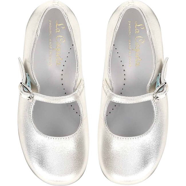 Leather Girl Mary Jane Shoes, Silver