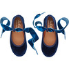 Velvet Girl Bow Ballerina Shoes, Navy - Flats - 1 - thumbnail