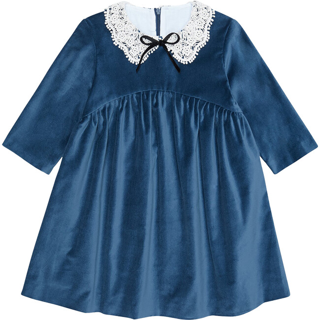 Antonella Girl Velvet Dress, Blue