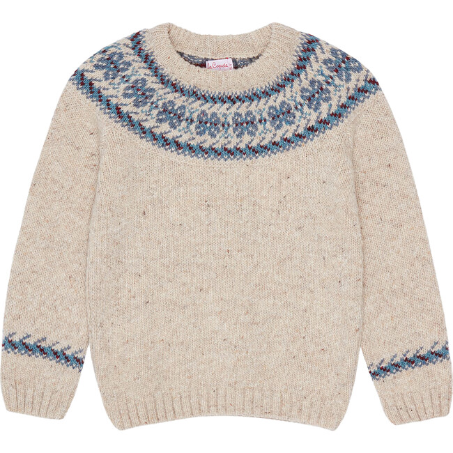 Fair Isle Merino Kids Jumper, Beige - Sweatshirts - 1