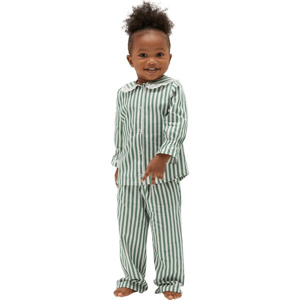 The Baby Cypress Pajama Set, Green Stripe - Hill House Home Mommy