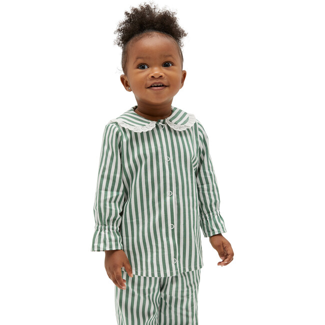 The Baby Cypress Pajama Set, Green Stripe - Pajamas - 4