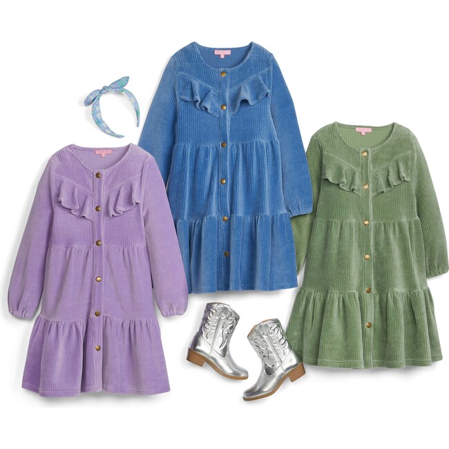 Western Dress, Lilac Corduroy - Dresses - 2