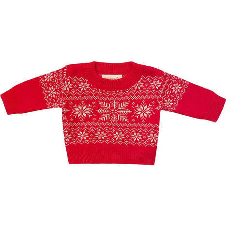 New York Snowfall Snowflake Knit Crewneck Holiday Sweater, Red