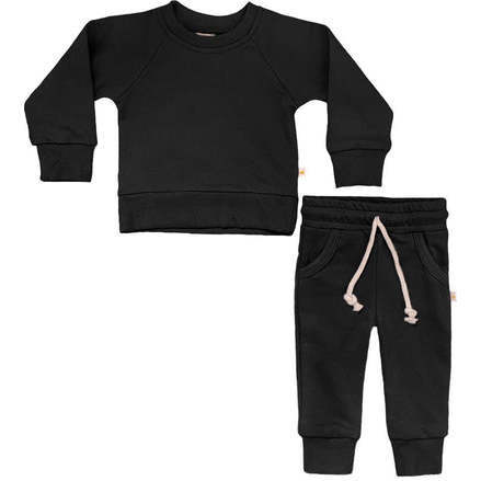 Crewneck Terry Jogger Pant Set, Black - Mixed Apparel Set - 1