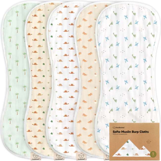 5pk Softe Muslin Burp Cloths for Baby Girls and Boys, Roarsome