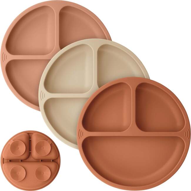 3-Pack BPA-Free Prep Silicone Suction Plate for Baby and Toddler, Terracotta