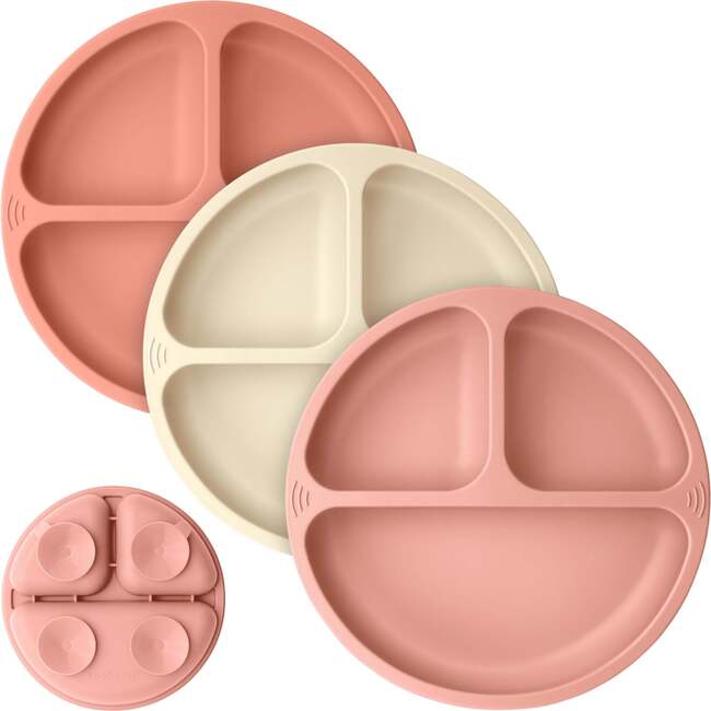 3-Pack BPA-Free Prep Silicone Suction Plate for Baby and Toddler, Roseate