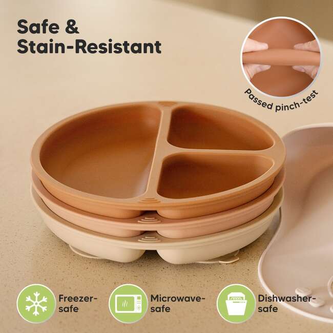 3-Pack BPA-Free Prep Silicone Suction Plate for Baby and Toddler, Terracotta - Food Storage - 5